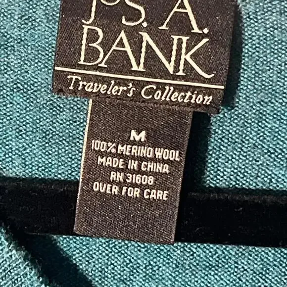 Jos. A. Bank M Teal V-Neck Merino Wool Sweater Washable - Picture 5 of 7